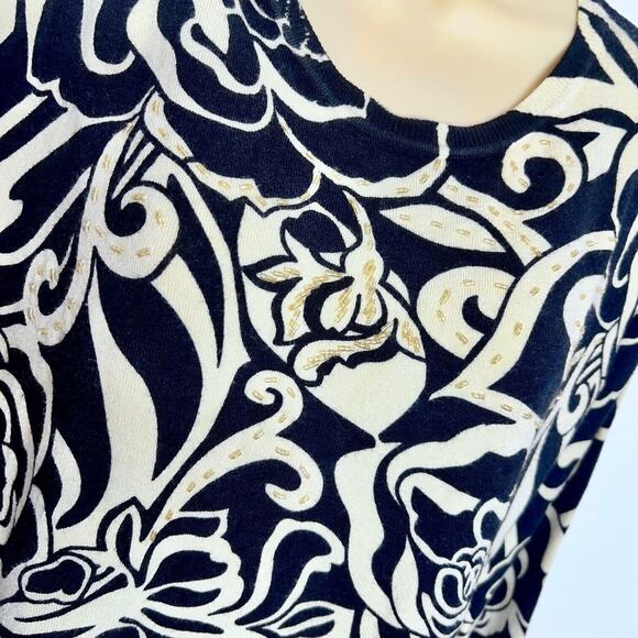 Pierri New York Floral Beaded Sweater Womens Large Yellow Black Classic Loose - Picture 2 of 6